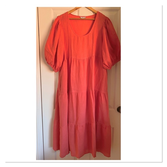 Adrift Luxe Linen Tiered “Sabre” Dress - Watermelon - Picture 2 of 6